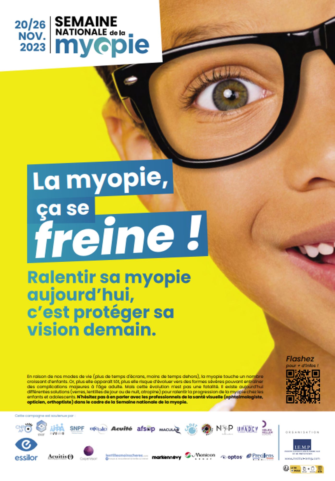 La myopie ça se freine ! (enfant à lunettes)