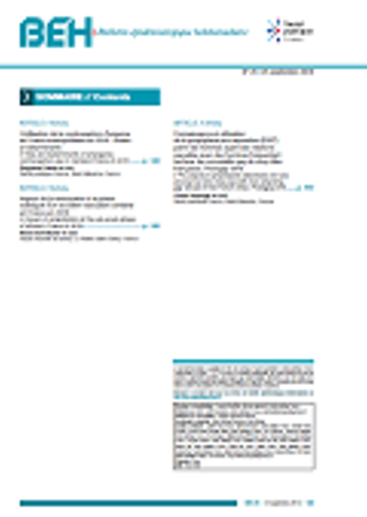 BEH n°29, septembre 2018