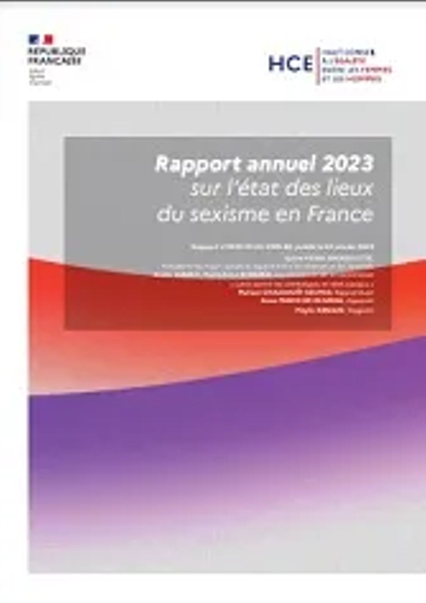 Rapport annuel 2023 sur l'état des lieux du sexisme en France - HCE