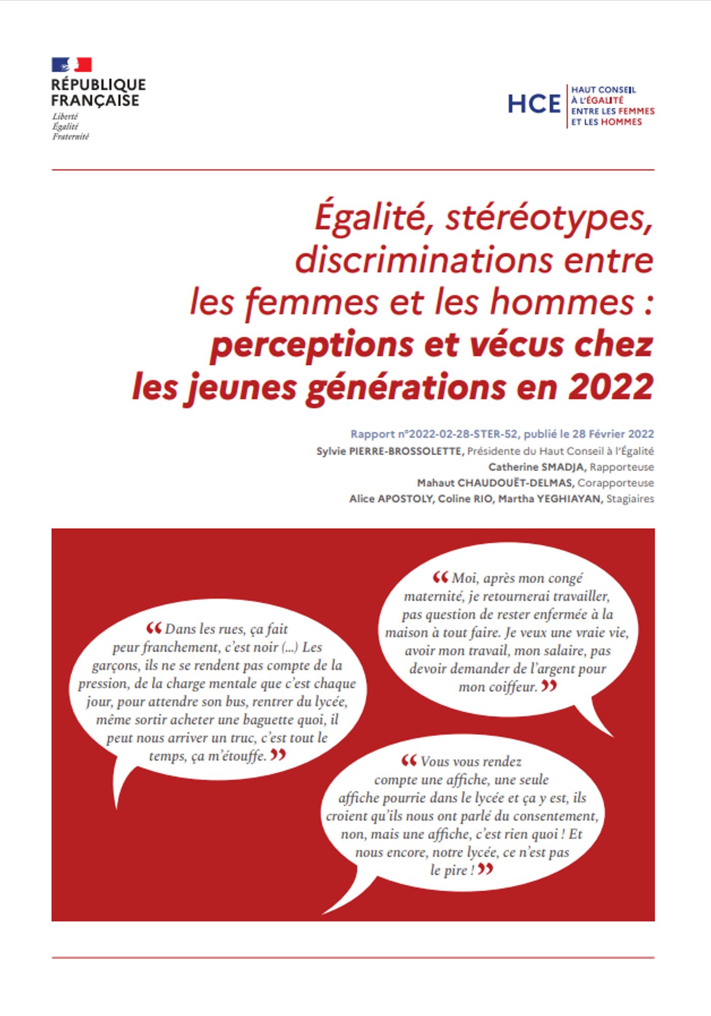 Egalité, stéréotypes, discriminations entre les femmes et les hommes : perceptions et vécus chez les jeunes générations en 2022