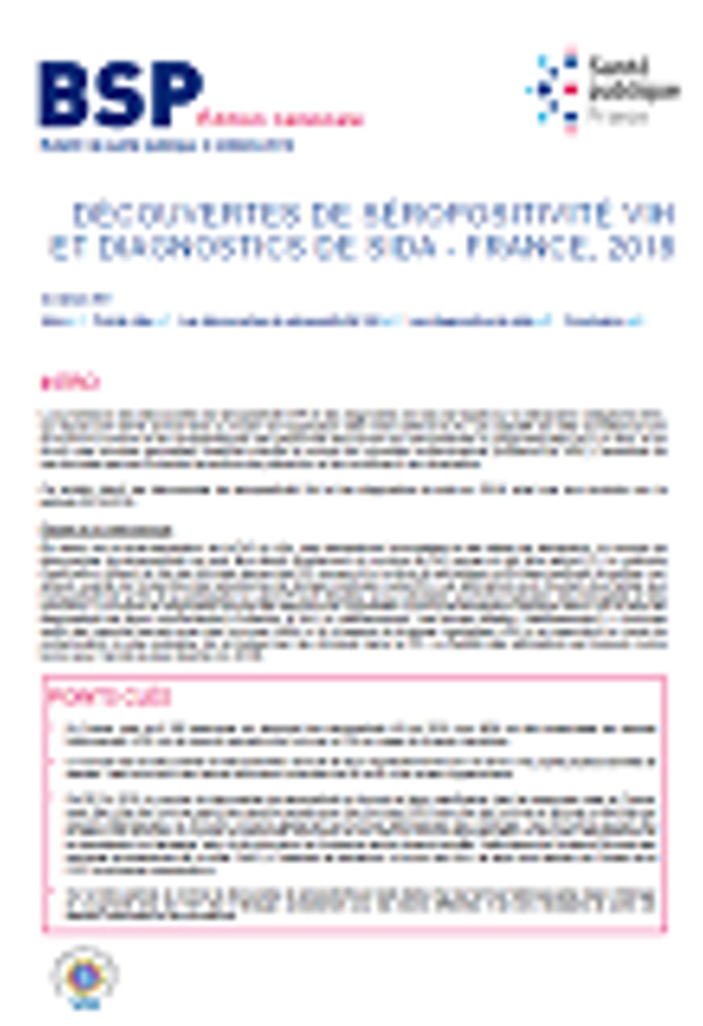 Découvertes de séropositivité VIH et diagnostics de sida - France, 2018