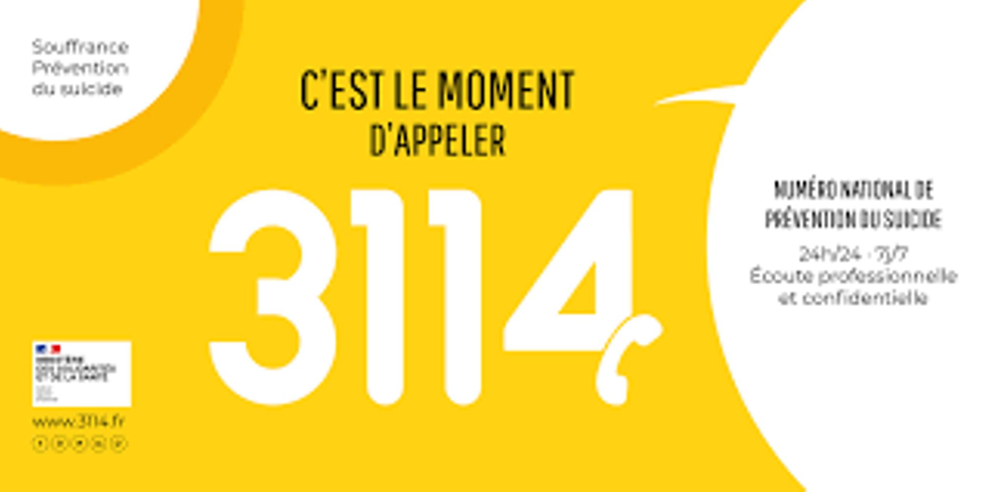 Numéro national de prévention du suicide : 3114