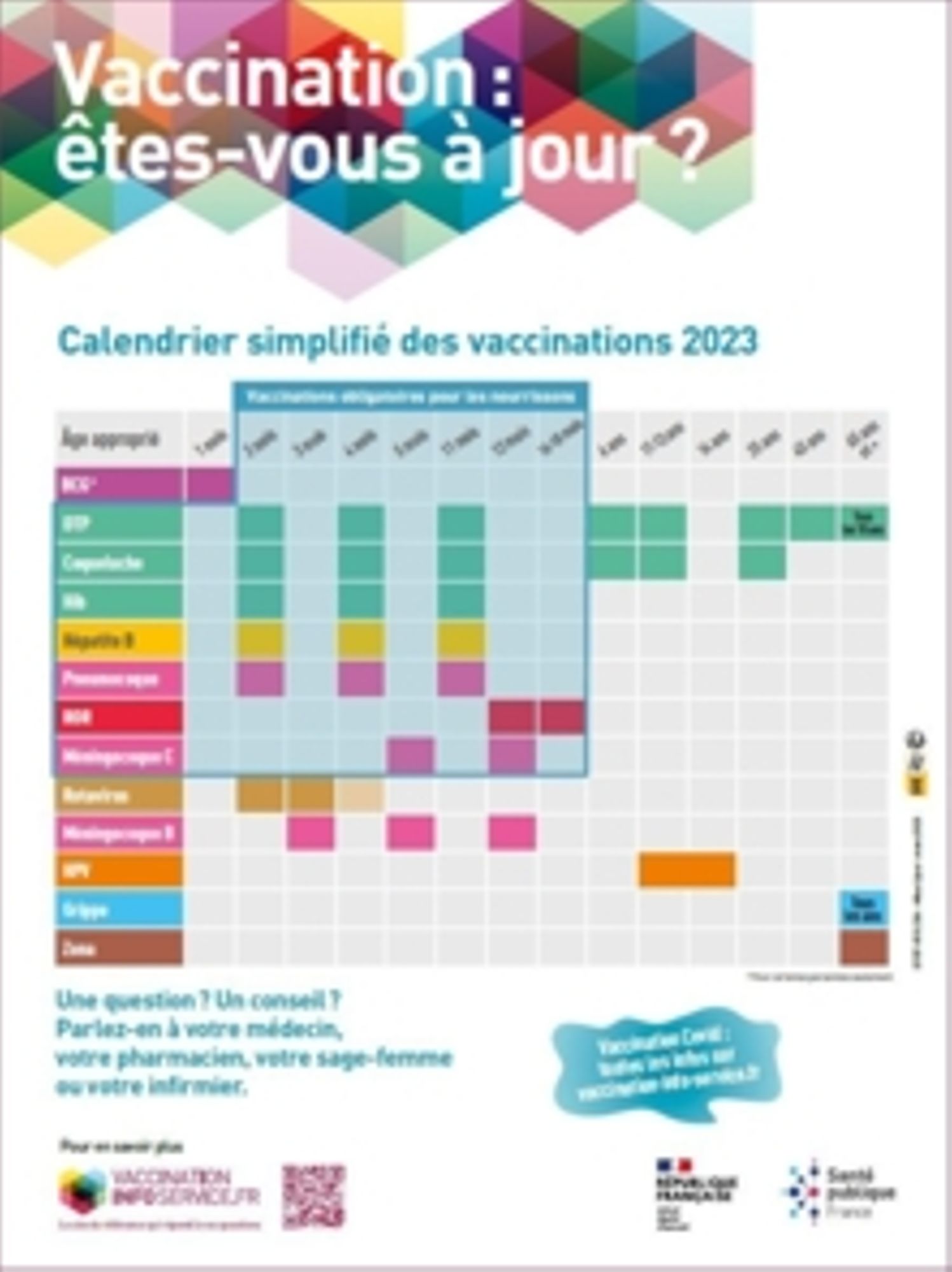 Affichette Calendrier vaccinal simplifié 2023