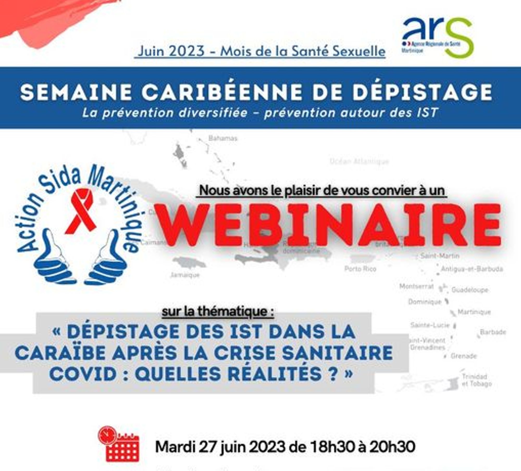 Bandeau Wébinaire Semaine Caribéenne du dépistage 2023 - Action Sida Martinique
